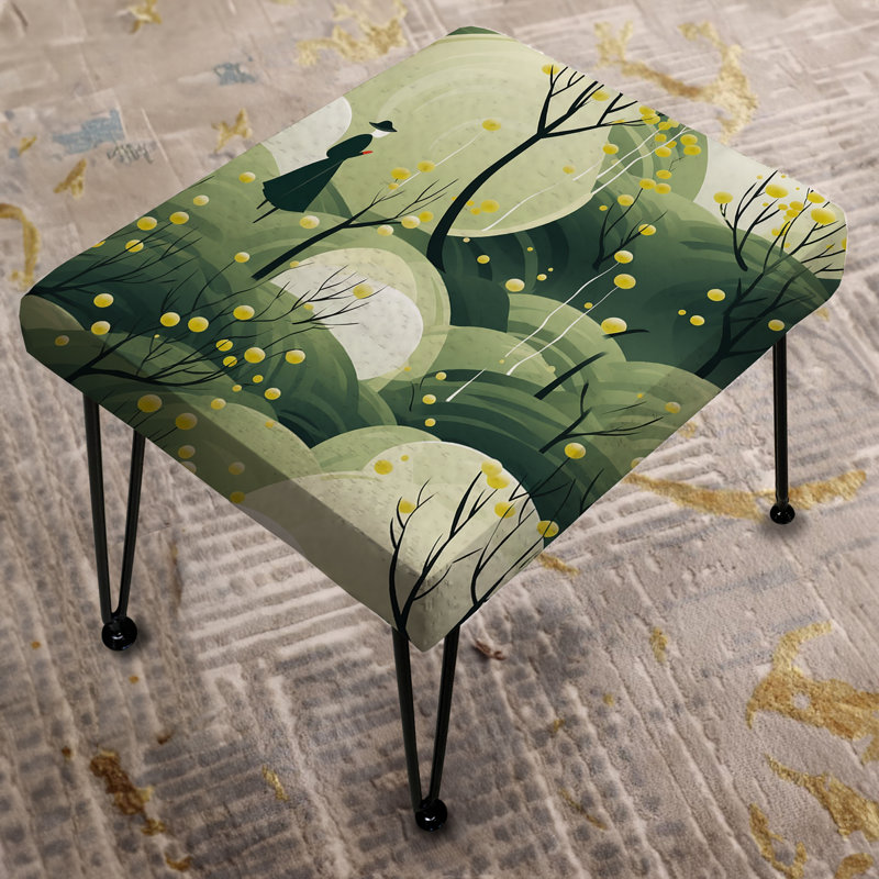Repose-pieds rectangulaire vert avec paysage zen