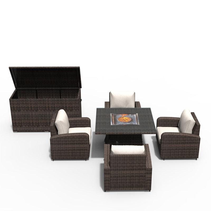 Ensemble de conversation en osier / rotin pour 6 personnes avec coussins