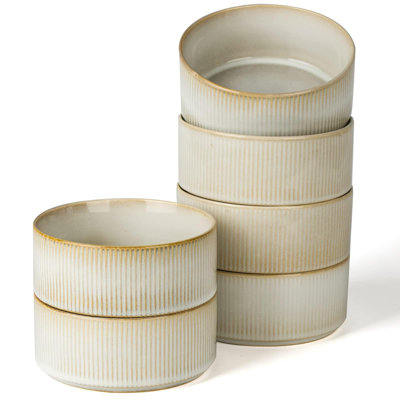 Cereal Bowl Set, Soup Bowls Set Of 6, Double Reactive Glaze, Stackable, 23 Oz Deep Bowls,Dishwasher And Microwave Safe, (Cappuccino White)