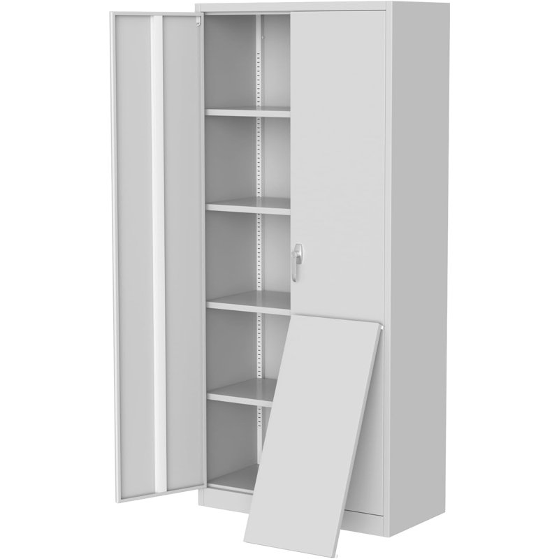 Armoire de rangement sécurisée en métal - Grand classeur de bureau 71 po - 4 tablettes réglables, portes verrouillables doubles, pieds réglables - Classeur utilitaire en acier pour garage, atelier, maison, école - blanc