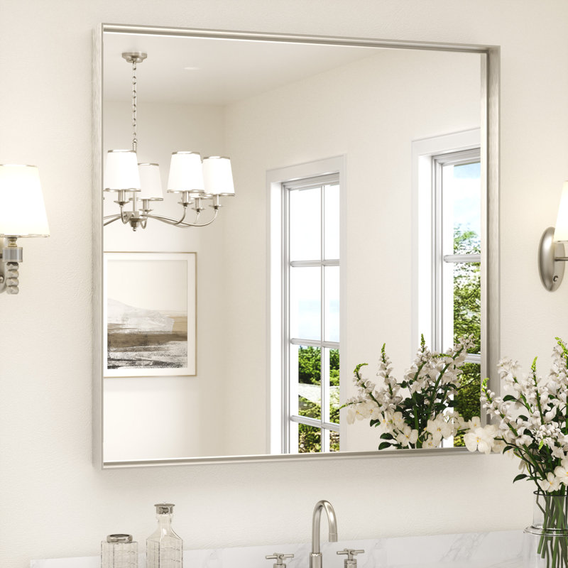 Miroir de vanité Stemn encadré / Miroir d'appoint, 36" x 36", Nickel