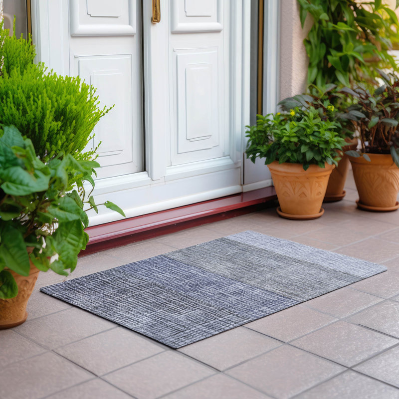Machine Washable Indoor/Outdoor Xhevrie Denim Rug, Rectangle 1'8" x 2'6"