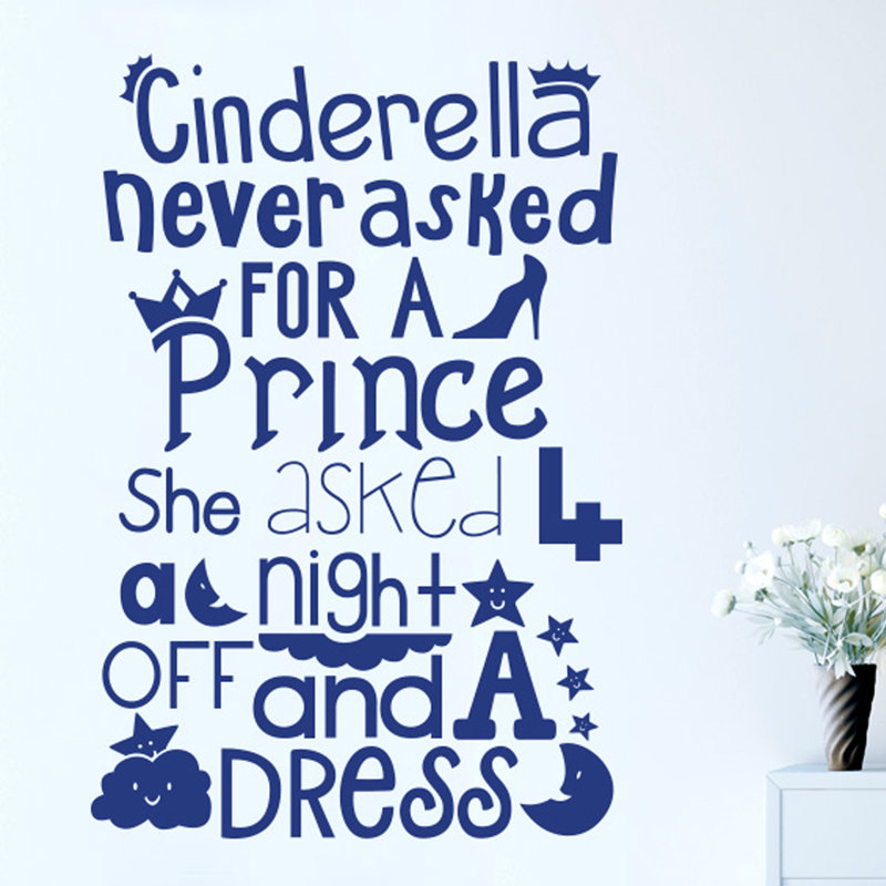 Cinderella Never Asked for a Prince Wall Sticker, Dark Blue