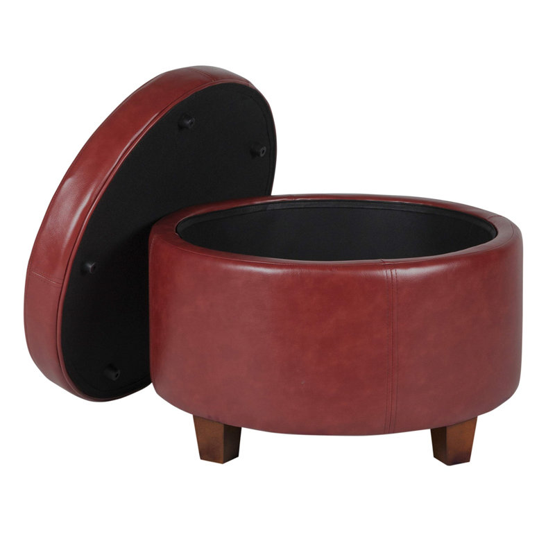 Breyonce Faux Leather Ottoman, Cinnamon Red Faux Leather