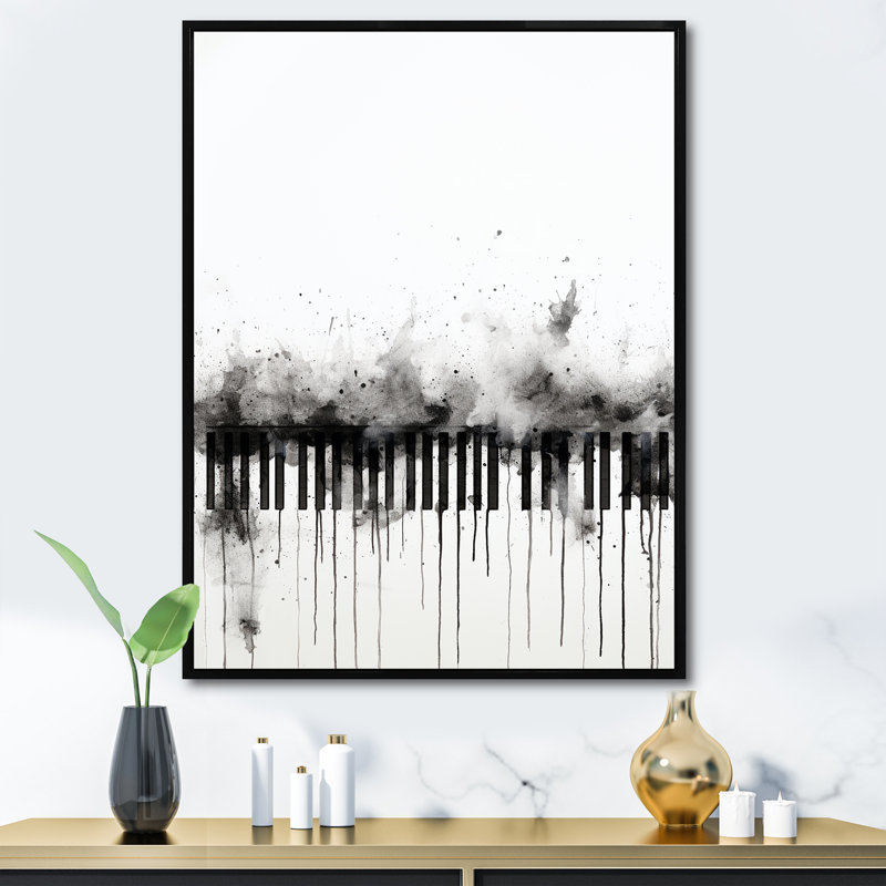 «Piano Keys Tranquility Midnight Black I», reproduction sur toile, Cadre flottant noir, 32" H x 24" W