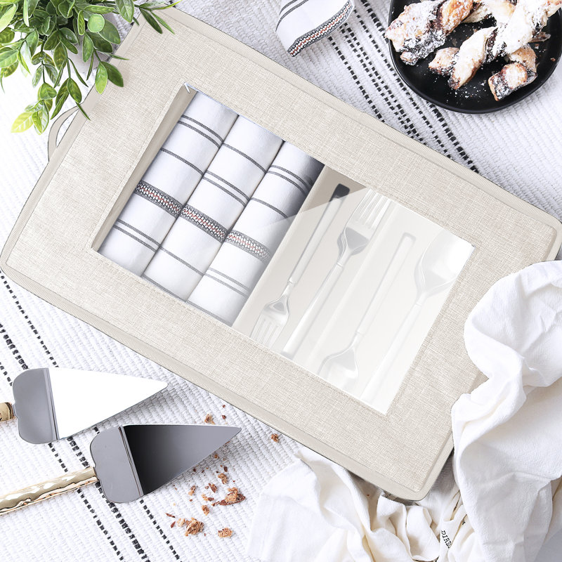 Hard Shell Flatware & Utensil Storage Box, Beige