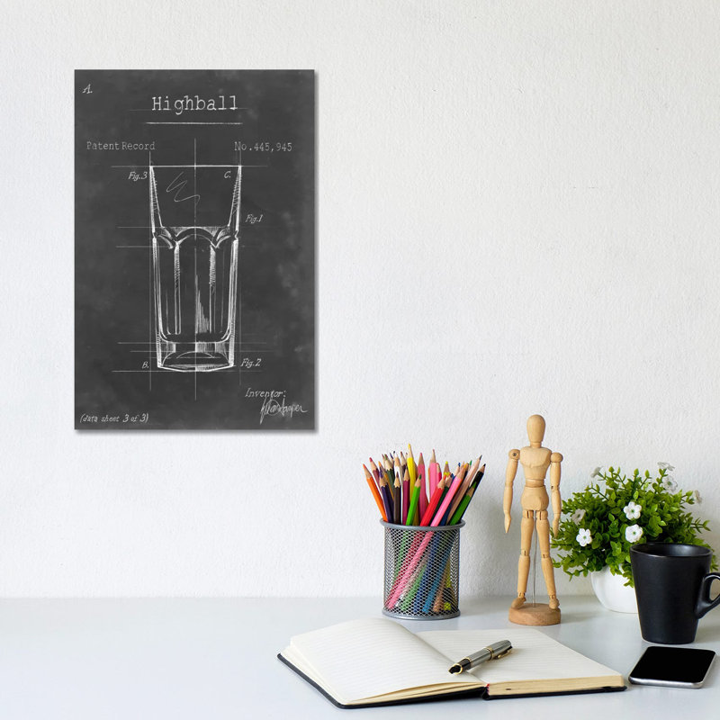 Barware Blueprint II by Ethan Harper - Print on Canvas, 66.04 cm H x 45.72 cm W x 3.175 cm D, Wrapped Canvas
