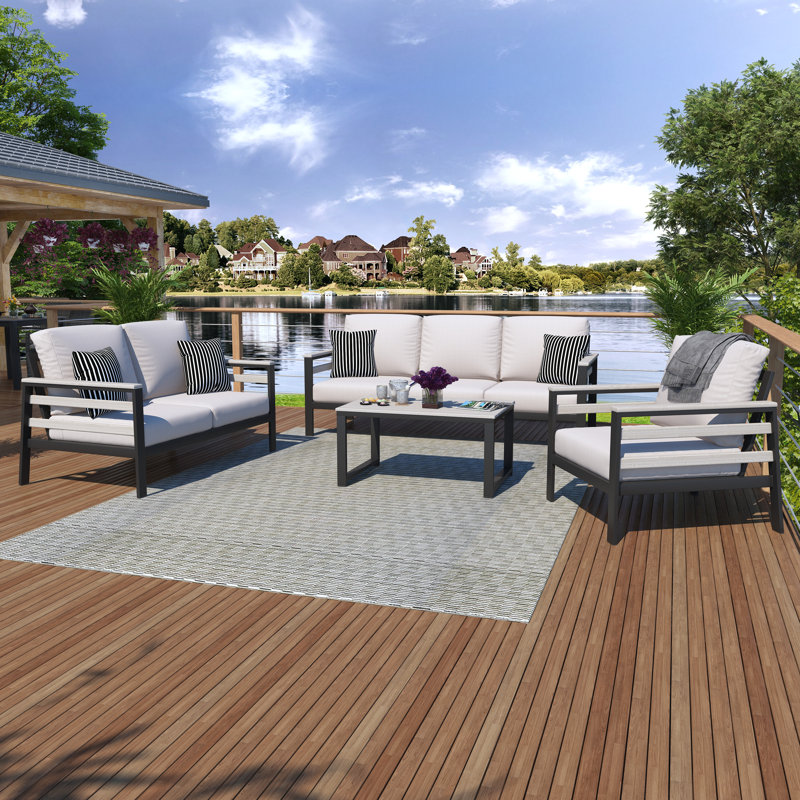 Townsend - Person Patio Conversation Set with Cushions, Sunbrella Canvas Natural