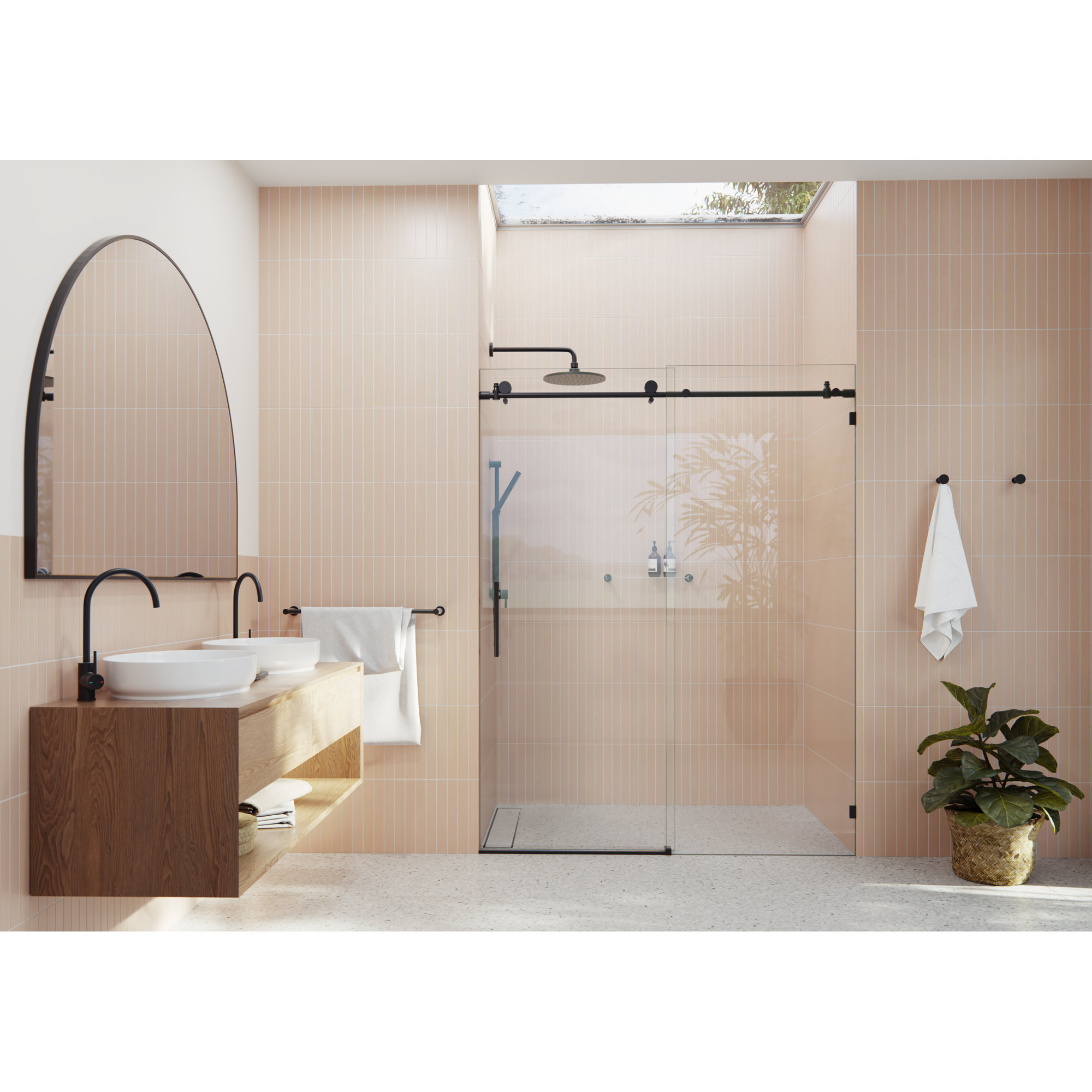 Eclipse 60 - 64 in. x 78 in. Fully Frameless Sliding Shower Door, Matte Black