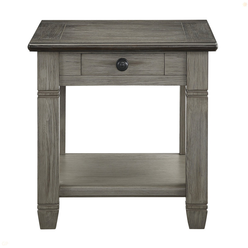 Table basse et table de bout 1 pièce avec tiroir et tablette inférieure, Plateau gris antique / structure gris antique