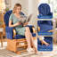 Fauteuil à bascule rembourré avec base en bois de hêtre massif, dossier rembourré et poches de rangement, bleu/naturel