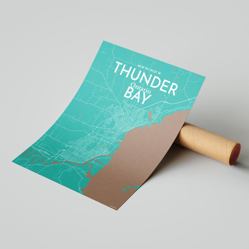 Thunder Bay City Map, impression, H 20 po x l 16 po, Vert / Brun