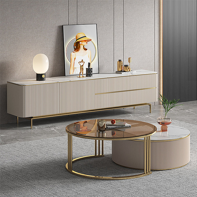 Modern light luxury round coffee table combo