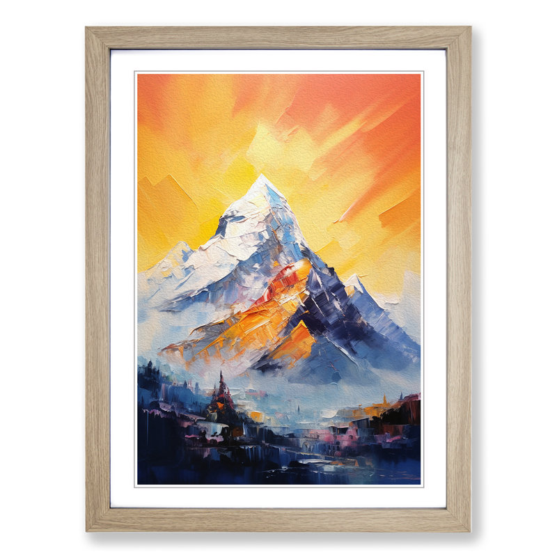 XYZ-FRM-V1223-4586 Mount Everest Gestural - Single Picture Frame Print on Wood, 34cm H x 25cm W x 2cm D, Oak 