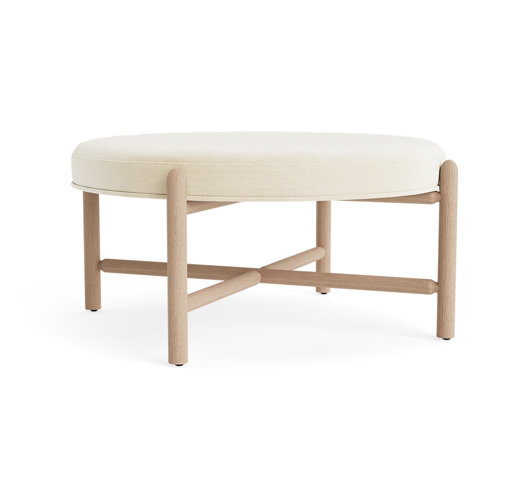 Vane 36" Upholstered Ottoman, Cream, Oak