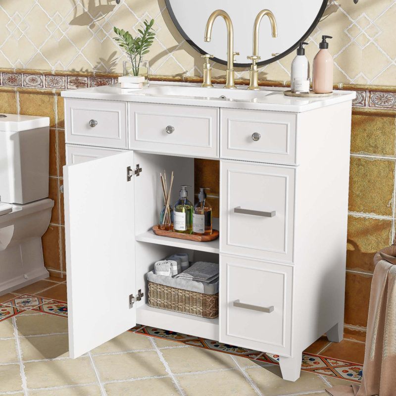 Meuble-lavabo 36 po avec lavabo en céramique, Blanc