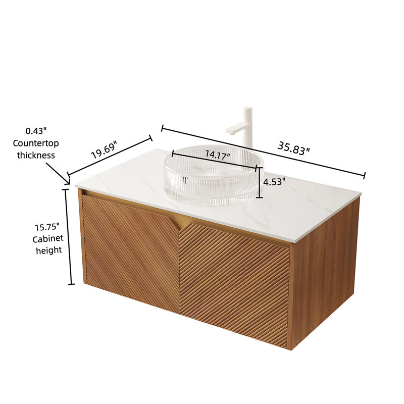 RUBEN 36" Bathroom Vanity&Sink, Oak, White, 36"
