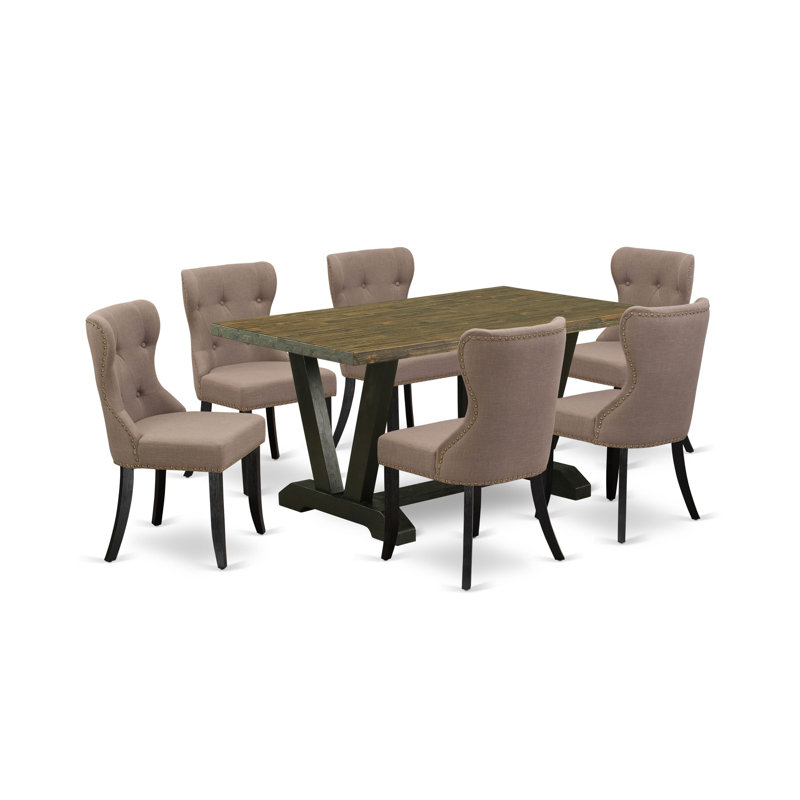 6 - Person Solid Wood Solid Wood Top Trestle Dining Set, Distressed Jacobean, 30" H x 60" L x 36" W, Coffee