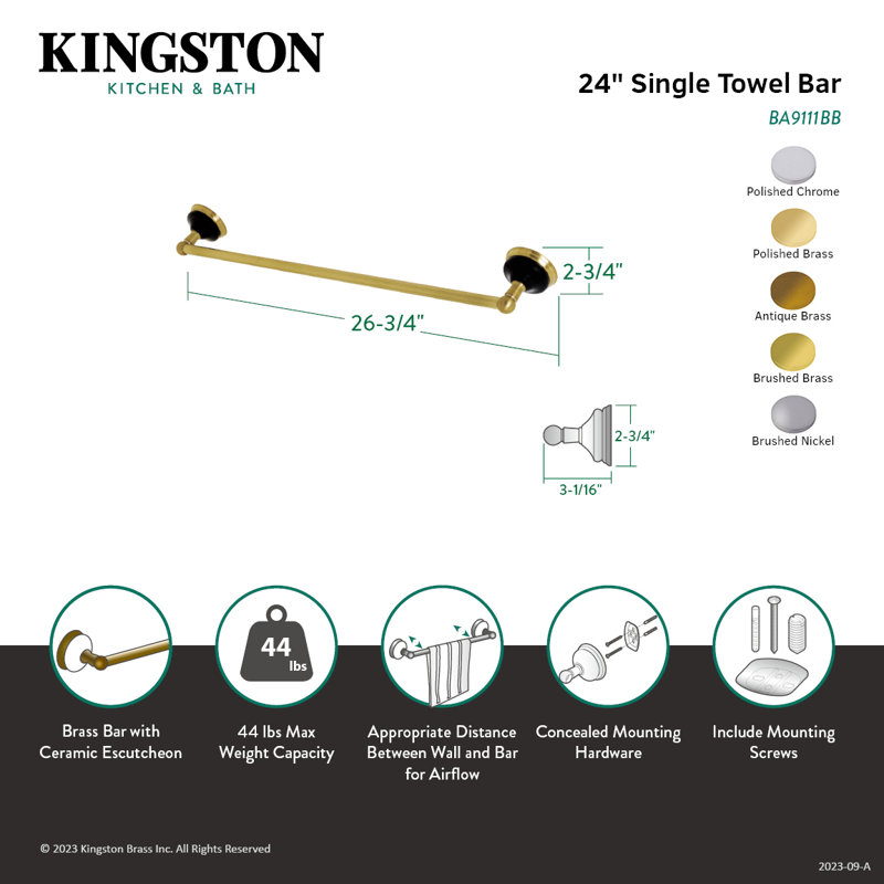 Kingston Brass Water Onyx 24-Inch Towel Bar, Polished Chrome