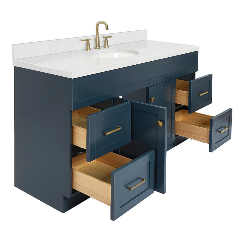 Meuble-lavabo sur pied simple 60 po avec plateau en quartz Abell, Bleu minuit