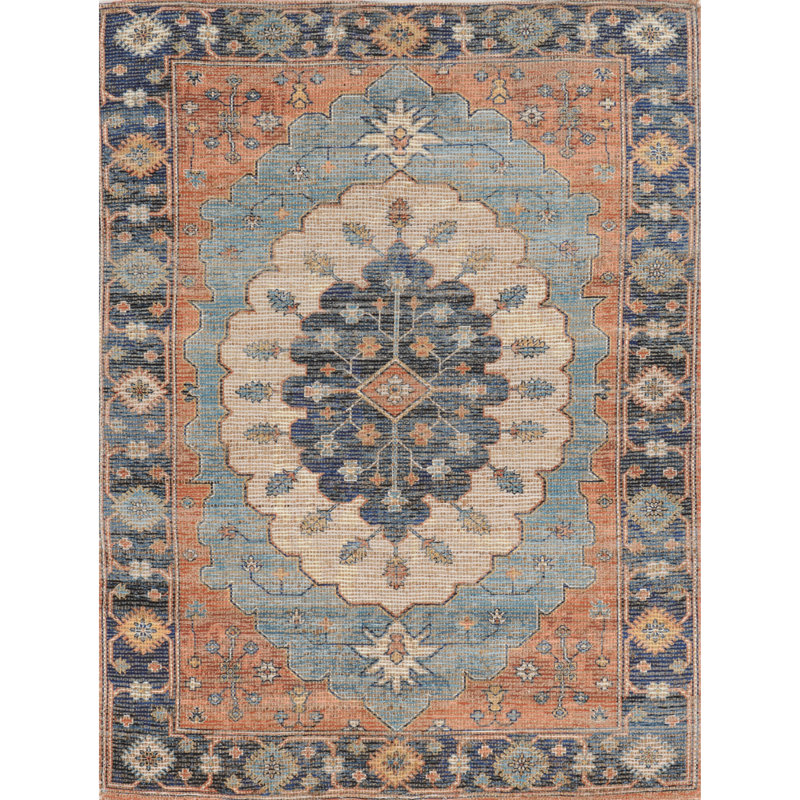 Blue Medallion Hand Woven Area Rug, Rectangle 5' x 7'