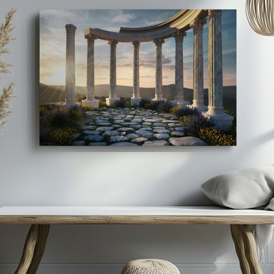 Reproduction d'art sur toile, "ruine antique pittoresque avec colonnes de marbre cannelées"