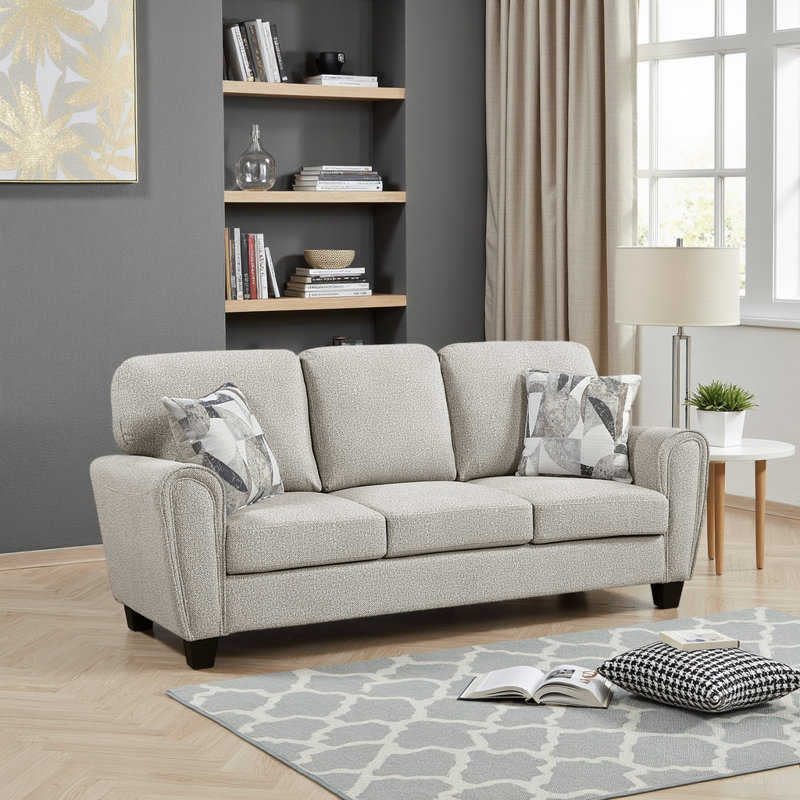 Ochee 85" Modern & Contemporary Chenille Sofa with Reversible Back Cushions & Included Décor Pillows, Light Gray Chenille