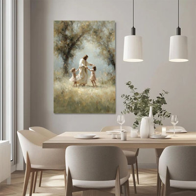 1Pc Easter Framed Canvas Poster Print Jesus with children, natural forest scene, religious impressionist style Wall Art - Ready To Hang - Modern Christian Decor, Perfect for Room Decor Living Room Bedroom Office Religious Home Decor, Bible Art