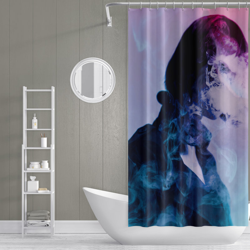 Rideau de douche bleu et rose, H 83 po x l 70 po