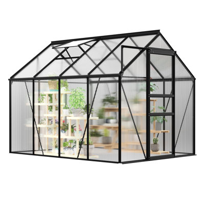 Large Outdoor Polycarbonate Walk-In Greenhouse 6x8 FT – Heavy Duty Aluminum Frame, Sliding Door, Adjustable Roof Vent – Plant Shelter for Garden, Patio, Backyard – 5-Green Spray Plastic