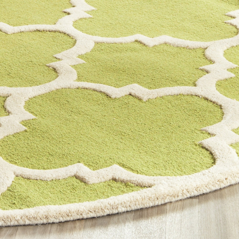 Tapis vert / ivoire en laine touffeté à la main Cannen, Carré 6 pi