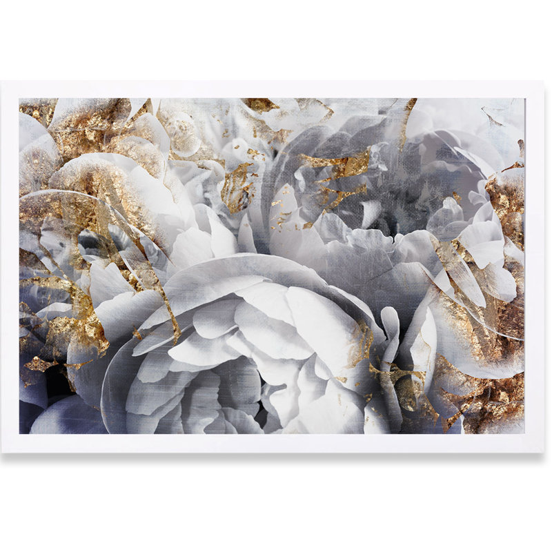 "Son jardin de pivoines", impression encadrée, 42" H x 62" W x 0.5" D, BLANC