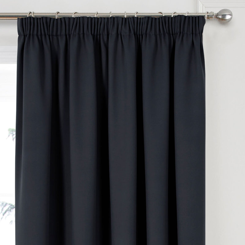Khaidyn Pencil Pleat Room Darkening Curtain, Black, 114 W x 137 D cm