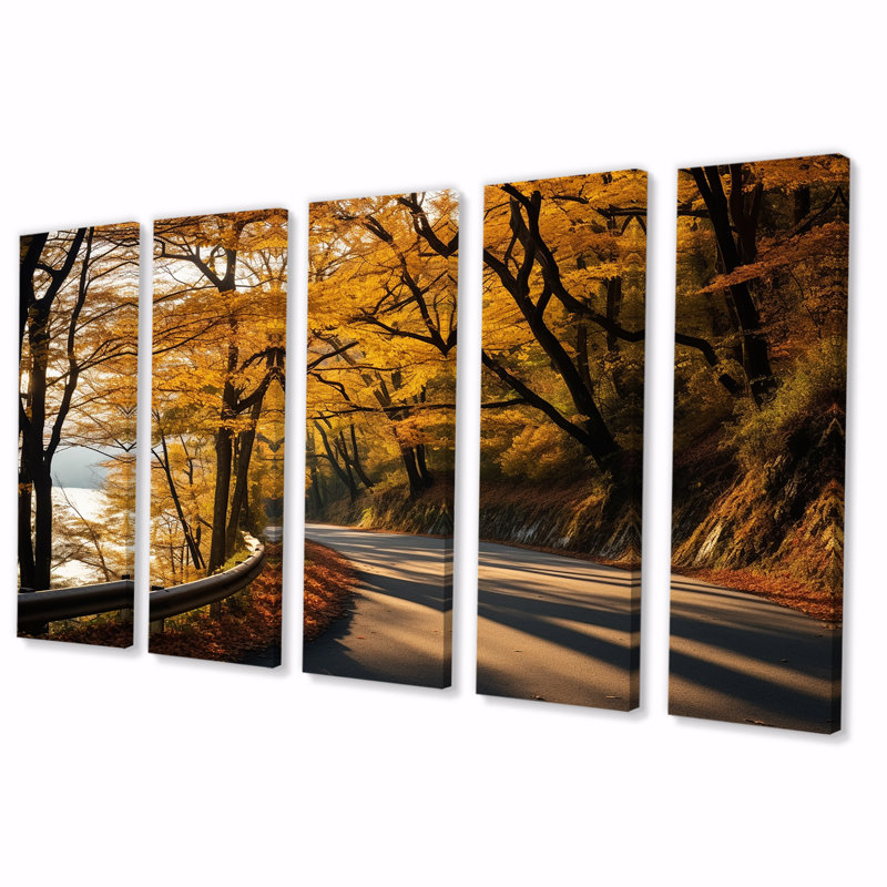 «Golden Road Of Autumn I, 5 pièces», 5 pièces, H 32 po x l 80 po
