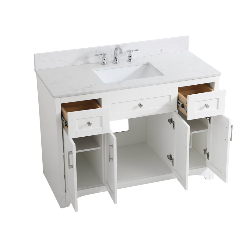 Moore 48'' Single Bathroom Vanity with Engineered Marble Top, White