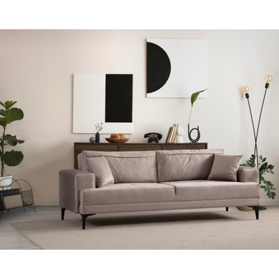 Elegant 3-Seat Sofa, Beige Fabric, 92.1 x 30.7 x 92.1 inches | Sturdy Beech Wood & Chipboard Frame, 100% Polyester, Dry-Cleanable | Comfortable 28 DNS Soft Foam & 24 DNS Feather | Perfect for Living Room & Family Spaces