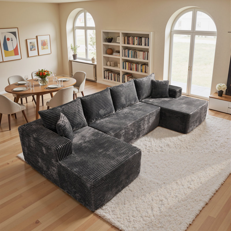Canapé modulaire en forme de U de 134 po avec méridienne double et canapé rembourré désossé pour le salon ou la chambre à coucher
