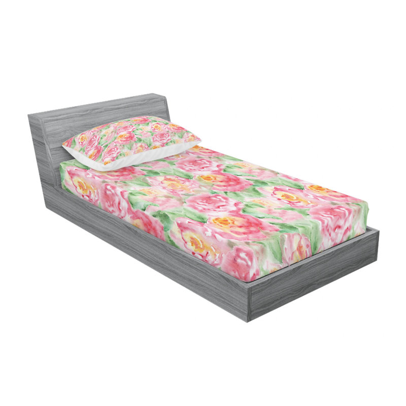 Microfiber Floral Sheet Set, Twin Sheet Set with Fitted Sheet