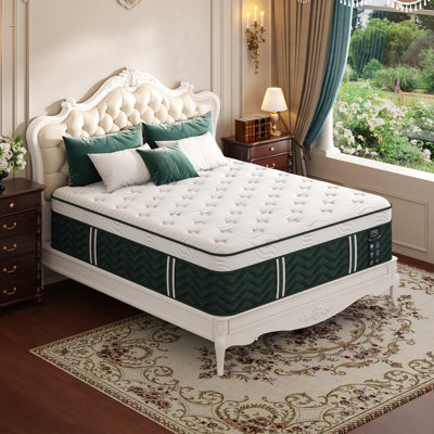 Matelas hybride extra-ferme en mousse à mémoire de forme de 16 po avec isolant de mouvement, régulateur de température et support de bordure robuste pour hôtel, chambre à coucher, appartement Bovedon