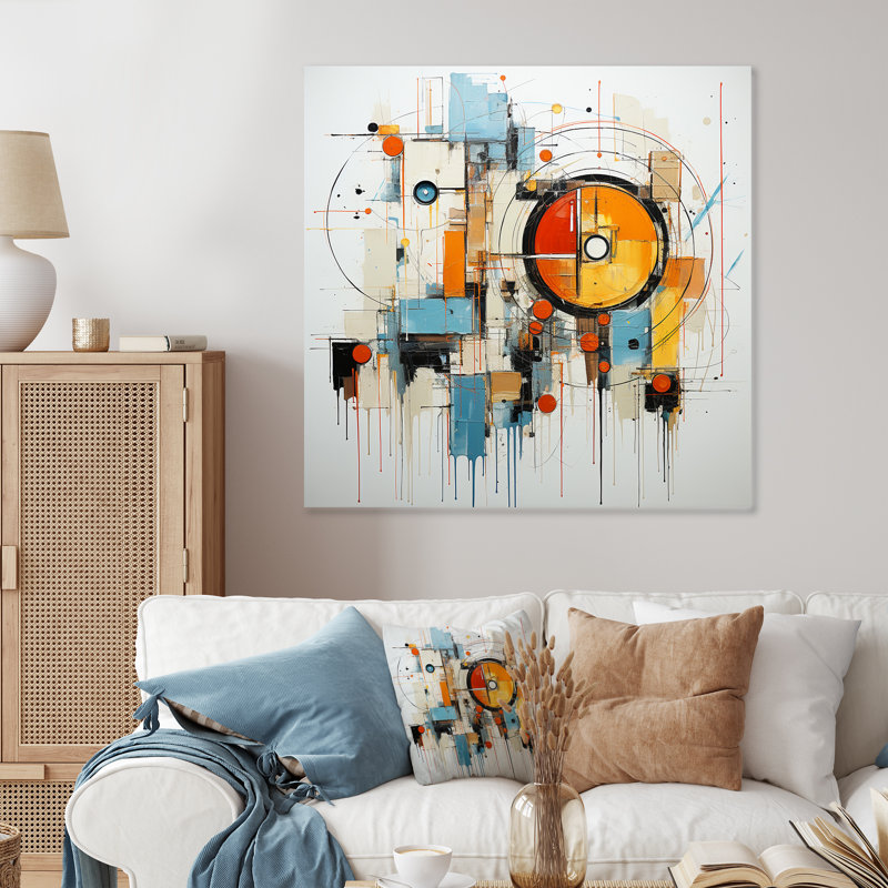 Minimalisme jaune et bleu formes élégance III - décoration murale abstraite en métal, H 16 po x l 16 po