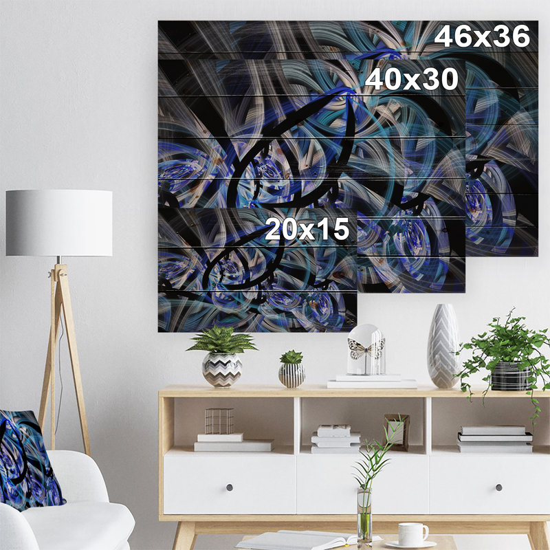 «Symmetric Spiral Blue Flower», impression, H 15 po x l 20 po x P 1 po, Bois
