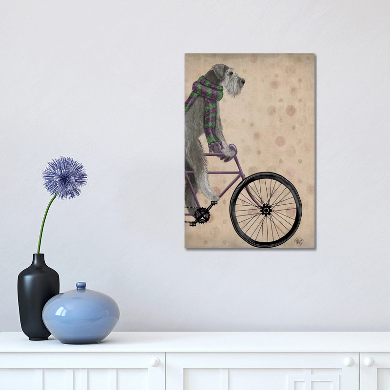 Schnauzer on Bicycle, Grey 1 Piece Wrapped Canvas Wall Art, 30.48 cm H x 45.72 cm W