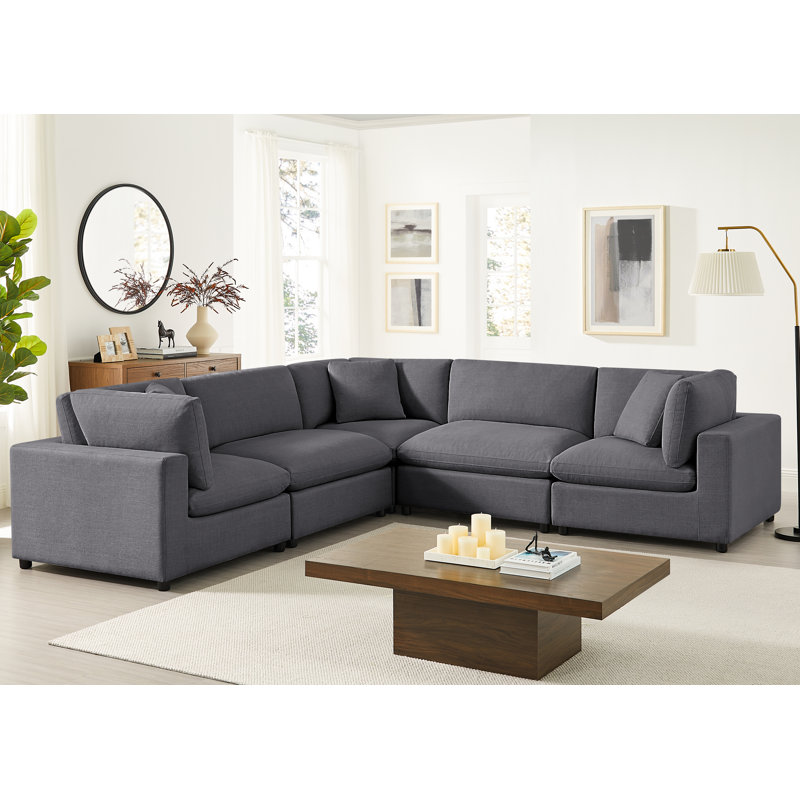 Canapé modulaire 5 pièces Vinessa, Polyester gris
