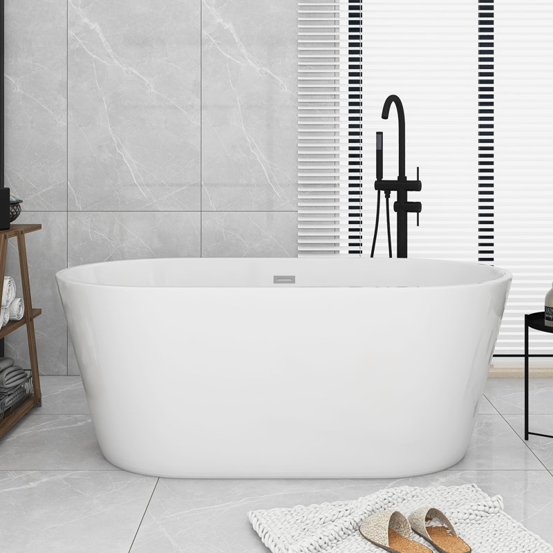 59'' X 31'' Acrylic Freestanding Soaking Bathtub In Glossy White