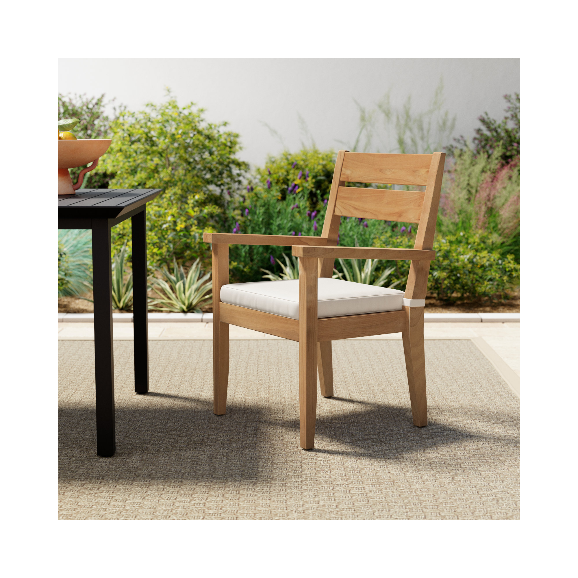 Carenen Outdoor Solid Teak Wood Armchair with Cushions