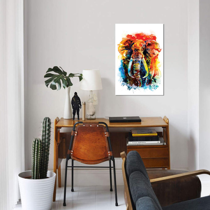 «Wise Elephant», reproduction sur toile, H 12 po x l 8 po x P 0,75 po, Pas de tapis, Toile tendue