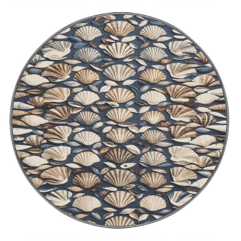  Washable Shell Colour Study Coastal Area Rug, Round 4'