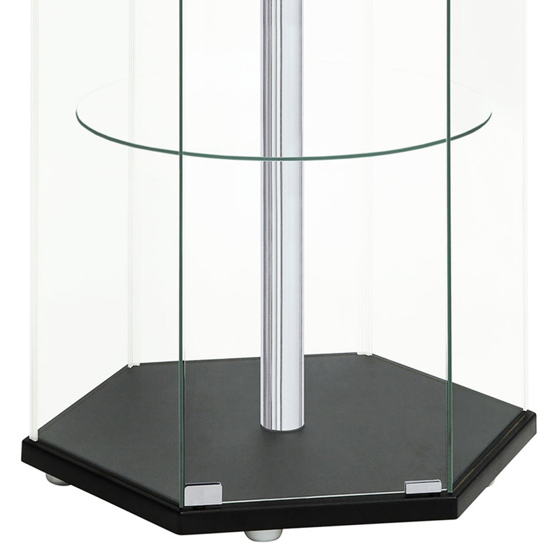 Armoire noire et en verre à 4 tablettes au design hexagonal pour ranger les livres dans les espaces de vie principaux