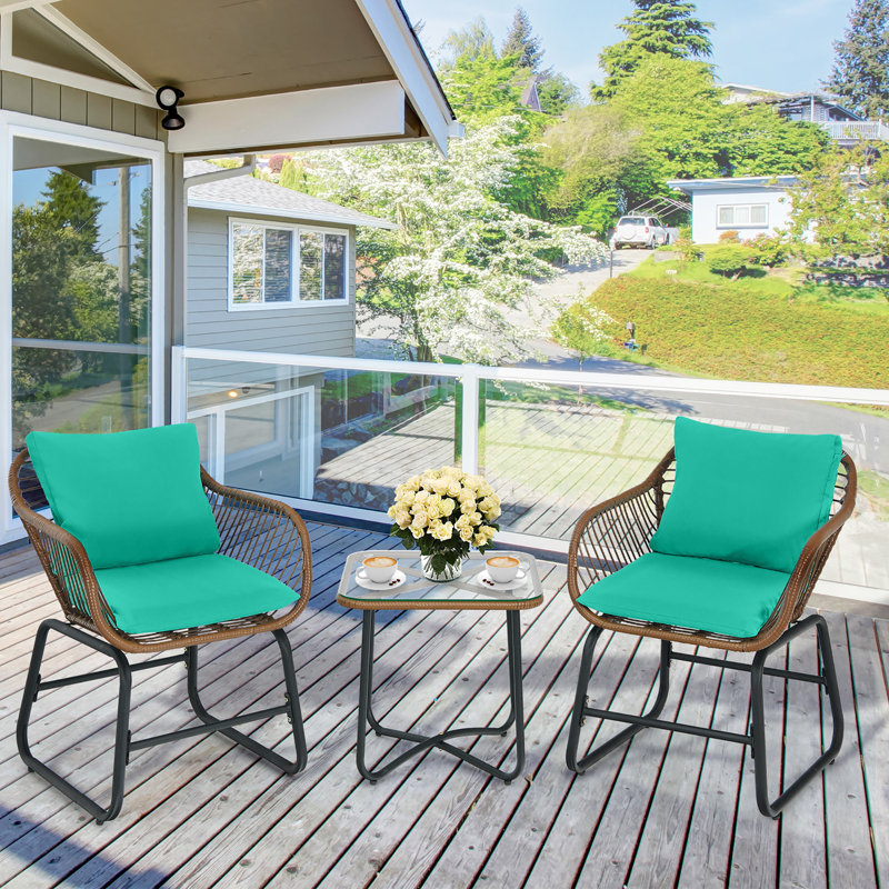 Ensemble bistro long avec coussins de 19 po pour 2 personnes Edwardo Square, Turquoise
