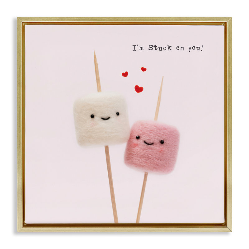 «Cute Stuck On You», art mural encadré par Lemon and Sugar, H 18 po x l 18 po, Cadre flottant métallique doré